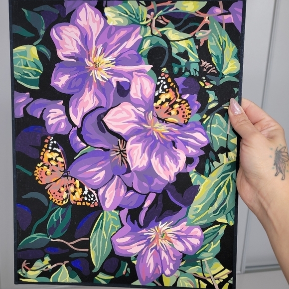 Clematis & Butterflies Finished Acrylic Paint By Number Painting 11×14 W/ Border - Picture 15 of 17